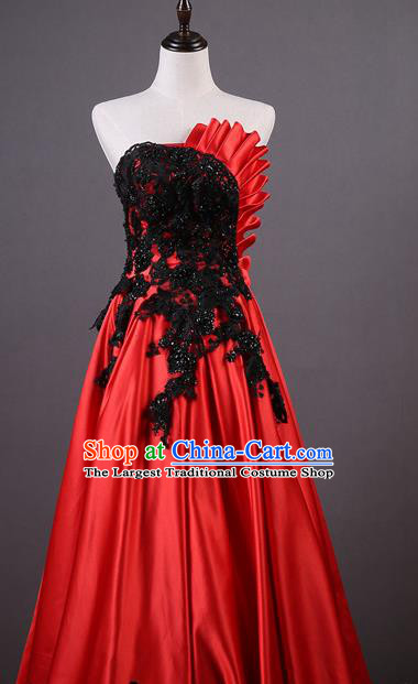 Top Grade Chorus Compere Costume Wedding Red Satin Full Dress