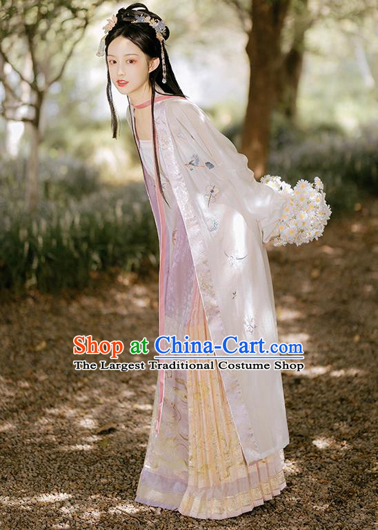 China Ancient Young Beauty Embroidered Costumes Traditional Song Dynasty Country Girl Hanfu Clothing