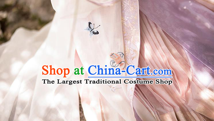 China Ancient Young Beauty Embroidered Costumes Traditional Song Dynasty Country Girl Hanfu Clothing