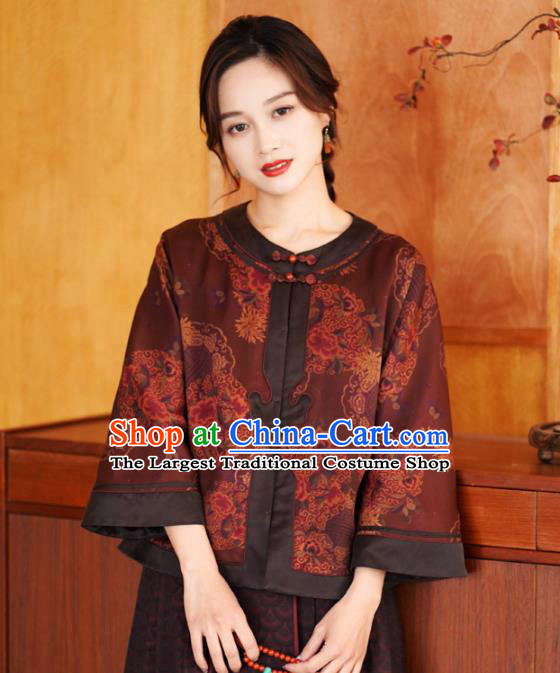 China Traditional Tang Suit Drak Red Silk Jacket National Gambiered Guangdong Gauze Outer Garment