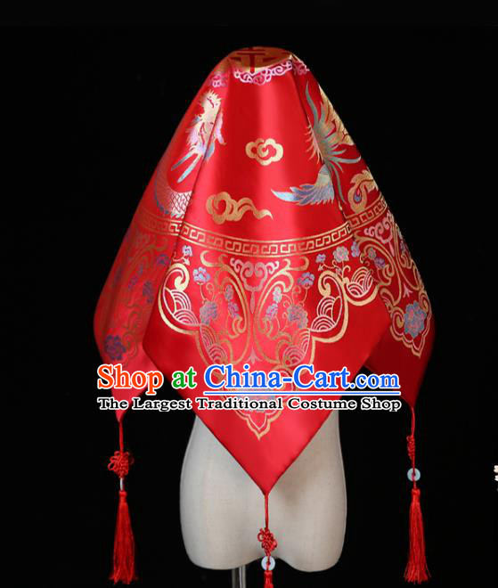 China Traditional Wedding Headwear Bride Red Veil Xiuhe Suit Headdress