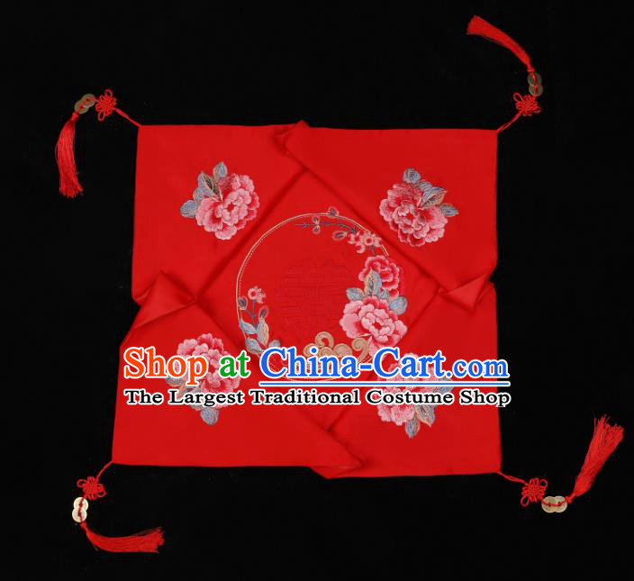 China Bride Red Veil Xiuhe Suit Embroidered Peony Headdress Traditional Wedding Headwear
