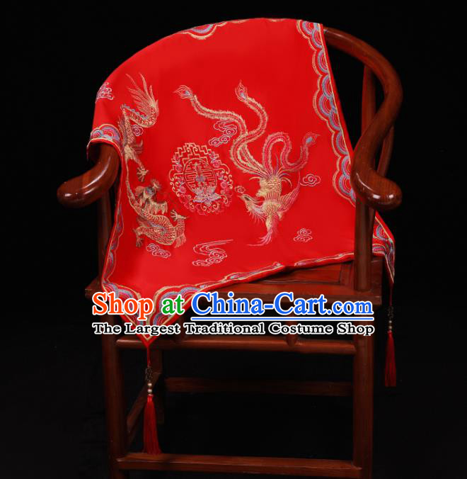 China Traditional Wedding Headwear Xiuhe Suit Headdress Embroidered Dragon Phoenix Bride Red Veil