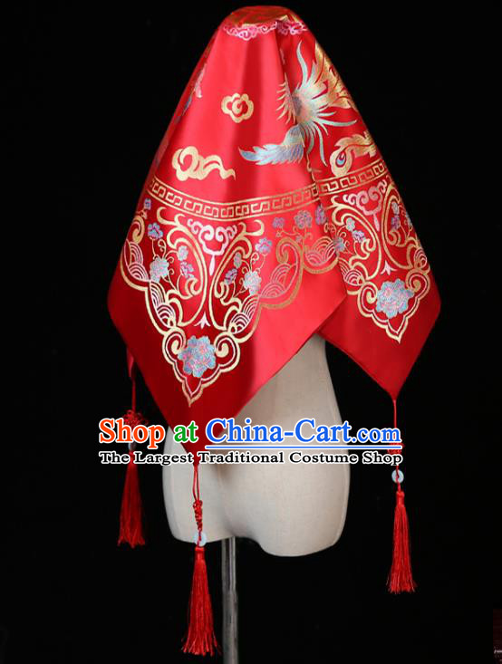 China Xiuhe Suit Satin Headdress Traditional Wedding Headwear Ancient Bride Red Veil