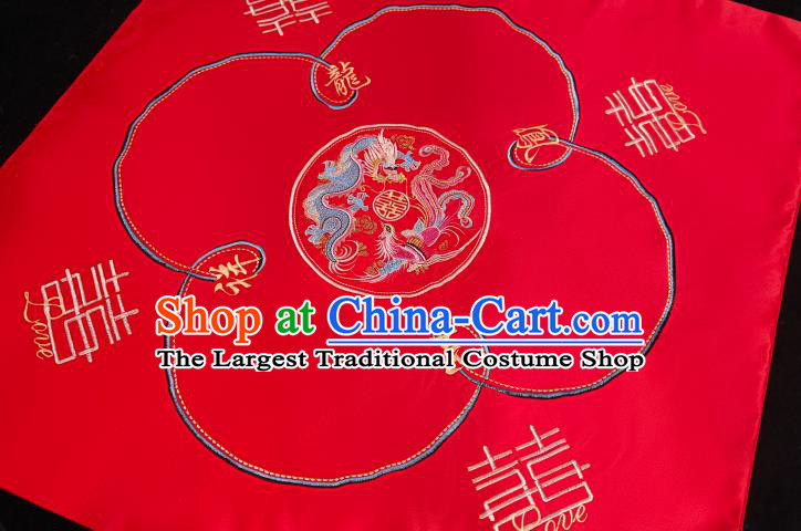 China Traditional Wedding Headdress Embroidered Dragon Phoenix Bridal Veil Xiuhe Suit Red Satin Kerchief