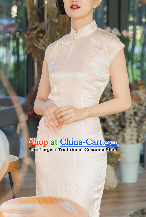 Republic of China Shanghai Beauty Cheongsam Costume Traditional Minguo White Silk Qipao Dress