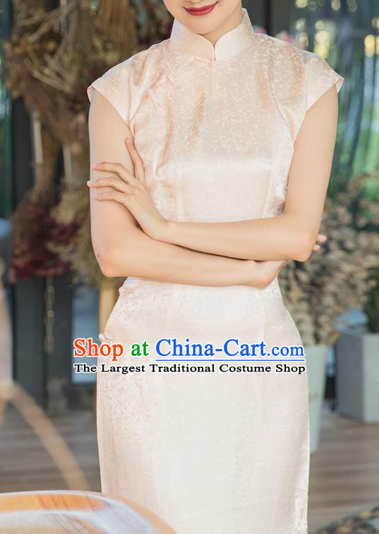 Republic of China Shanghai Beauty Cheongsam Costume Traditional Minguo White Silk Qipao Dress
