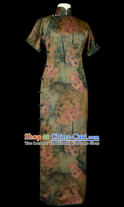Chinese Traditional Shanghai Lady Qipao Dress Classical Printing Gambiered Guangdong Gauze Cheongsam