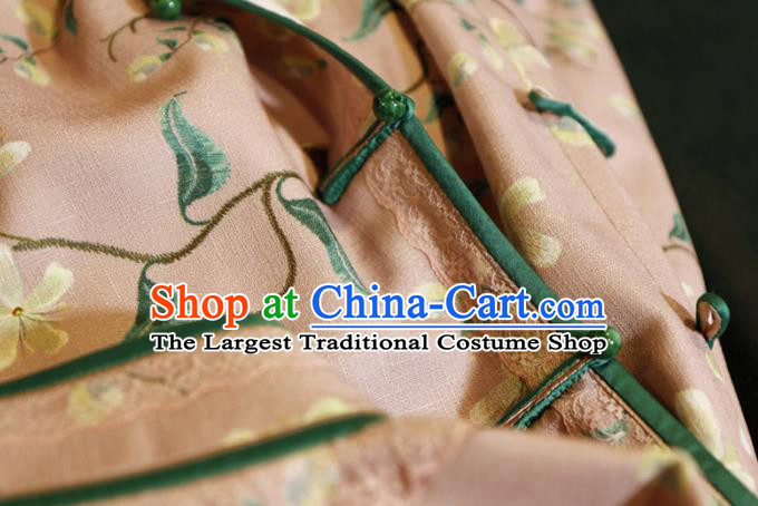 Chinese Traditional Minguo Printing Pink Qipao Dress Classical Tang Suit Slim Cheongsam