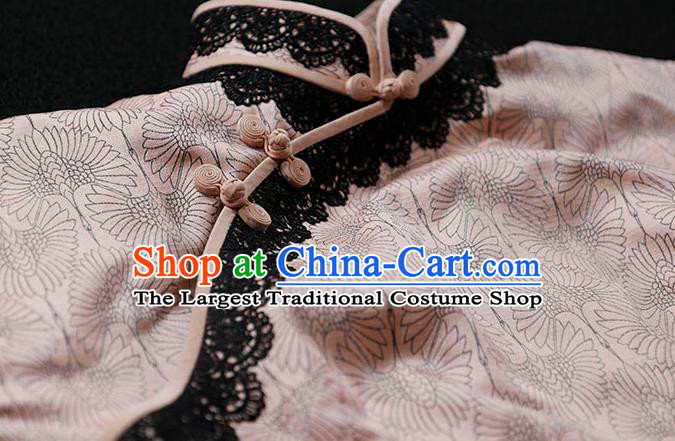 Republic of China Shanghai Woman Qipao Dress Traditional Minguo Classical Cranes Pattern Pink Cheongsam