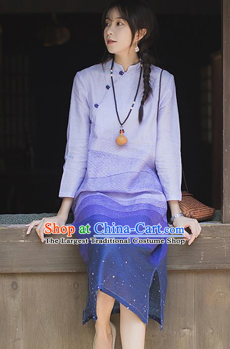 China Classical Purple Ramie Cheongsam Costume Traditional Tang Suit Young Woman Qipao Dress