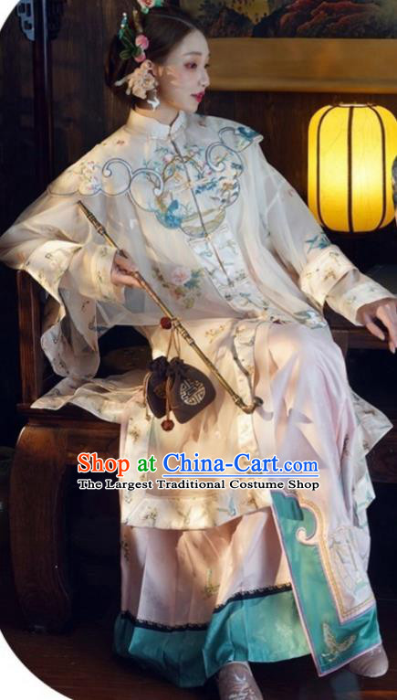 China Traditional Qing Dynasty Court Woman Costumes Ancient Imperial Concubine Embroidered Clothing Complete Set