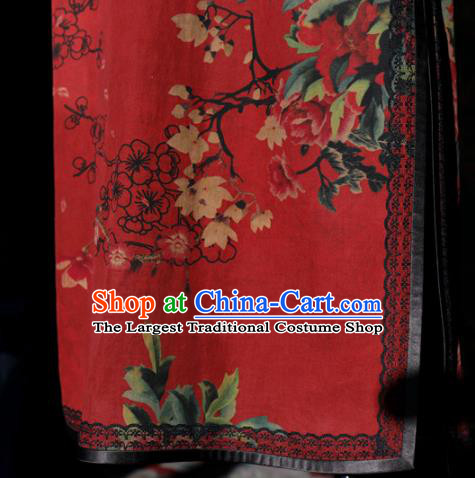 Republic of China Classical Wedding Red Cheongsam Traditional Minguo Shanghai Beauty Silk Qipao Dress