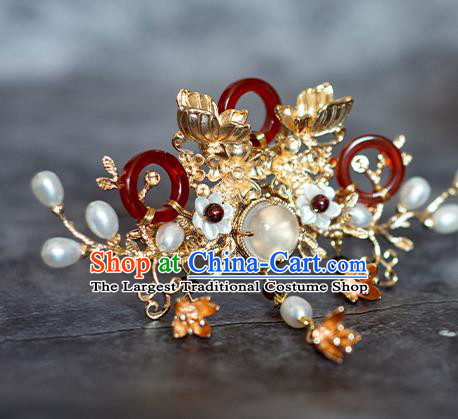 Chinese Traditional Song Dynasty Golden Butterfly Hairpin Ancient Empress Agate Hair Crown