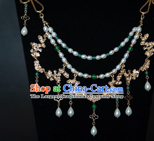 China Classical Pearls Necklace Traditional Tang Dynasty Princess Golden Cloud Necklet Accessories