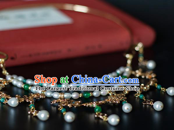 China Classical Pearls Necklace Traditional Tang Dynasty Princess Golden Cloud Necklet Accessories
