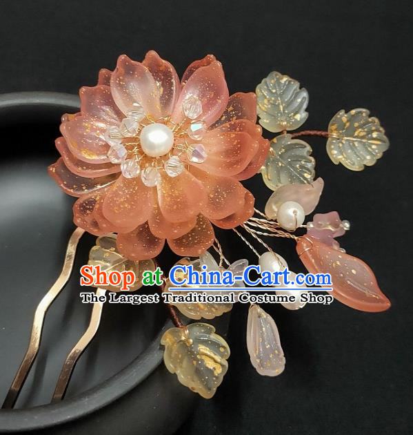 Chinese Ancient Court Woman Orange Epiphyllum Hairpin Hanfu Hair Accessories Traditional Ming Dynasty Princess Hair Stick