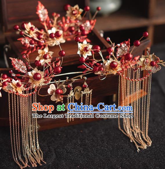 Chinese Bride Hairpins Traditional Wedding Hair Accessories Classical Xiuhe Suit Crystal Leaf Hair Crown