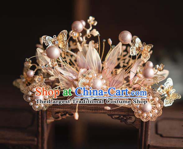 Chinese Classical Xiuhe Suit Hair Crown and Tassel Hairpins Traditional Wedding Bride Hair Accessories