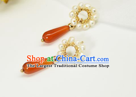 China Handmade Classical Pearls Earrings Jewelry Traditional Cheongsam Agate Ear Accessories