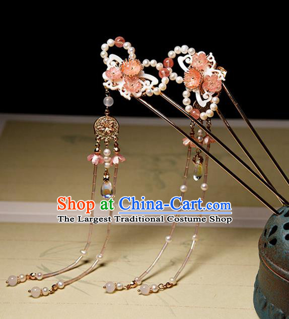 Chinese Ancient Palace Lady Tassel Hairpin Traditional Ming Dynasty Princess Shell Butterfly Hair Stick