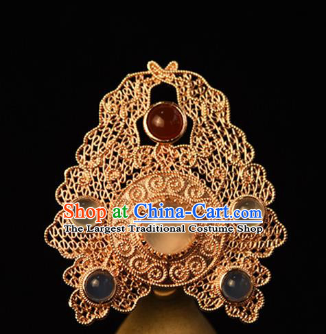 Chinese Ancient Court Lady Golden Hairpin Traditional Ming Dynasty Empress Gems Hair Crown