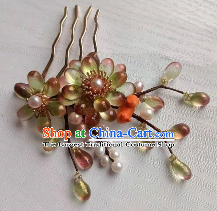 Chinese Ancient Young Woman Hairpin Hair Accessories Traditional Ming Dynasty Hanfu Hair Comb