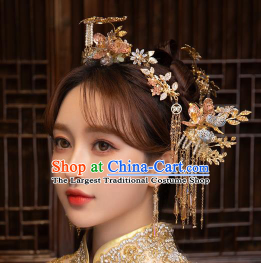 Chinese Classical Bride Hairpins Traditional Wedding Hair Accessories Xiuhe Suit Tassel Hair Comb