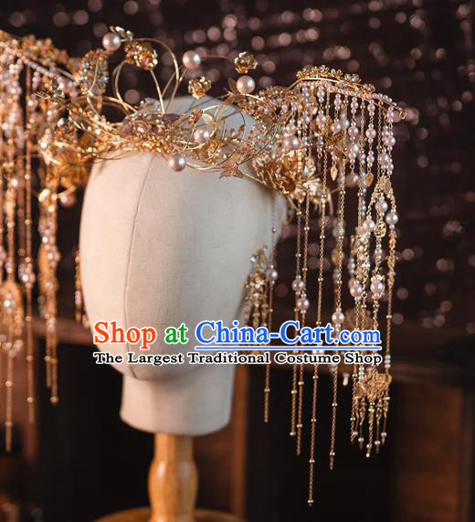 Chinese Classical Bride Tassel Phoenix Coronet Traditional Wedding Hair Accessories Xiuhe Suit Swan Hair Crown