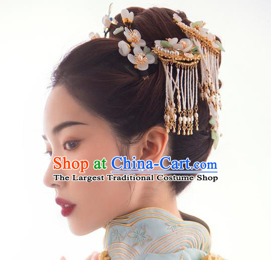 Chinese Classical Bride Pearls Tassel Hairpins Traditional Wedding Hair Accessories Xiuhe Suit Hair Sticks