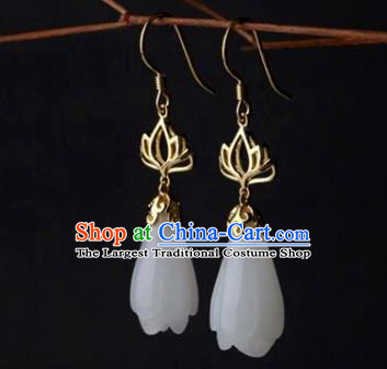 China Handmade National Jade Mangnolia Earrings Traditional Cheongsam Golden Lotus Ear Accessories