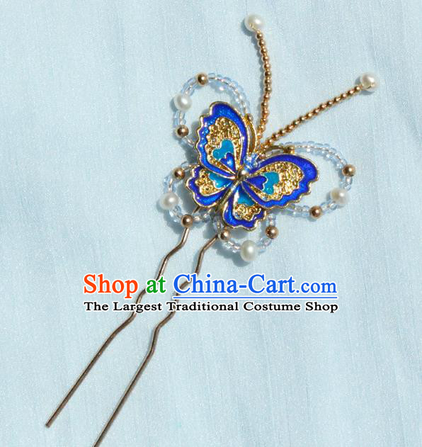 Chinese Ancient Imperial Concubine Cloisonne Butterfly Hairpin Traditional Hanfu Ming Dynasty Hair Accessories