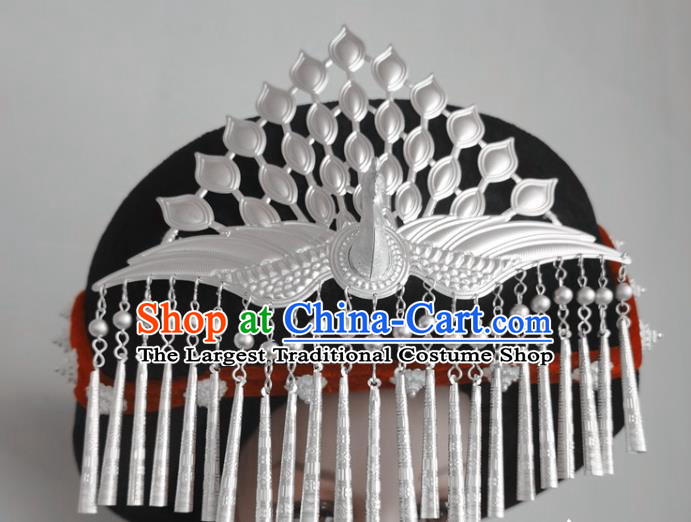 Chinese Liangshan Ethnic Silver Phoenix Headwear Traditional Yi Nationality Minority Stage Performance Hat