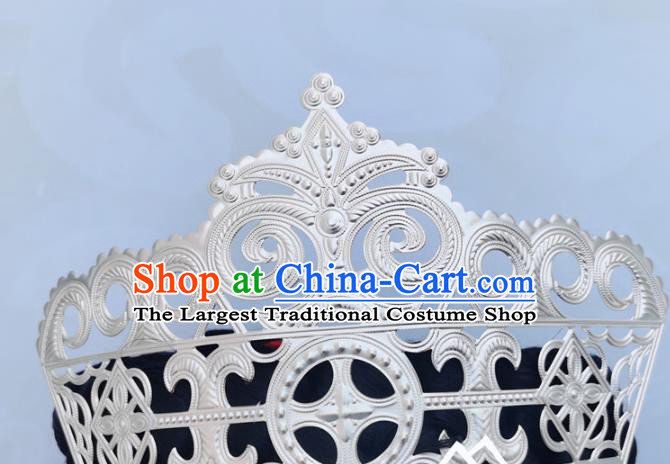 Chinese Liangshan Ethnic Folk Dance Hat Headwear Traditional Yi Nationality Wedding Silver Hair Crown