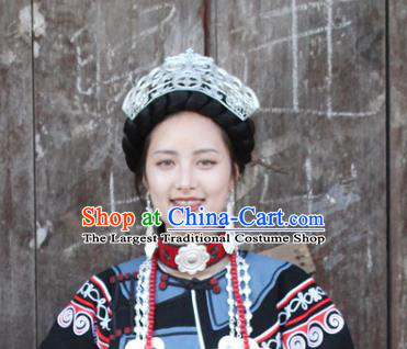 Chinese Liangshan Ethnic Folk Dance Hat Headwear Traditional Yi Nationality Wedding Silver Hair Crown