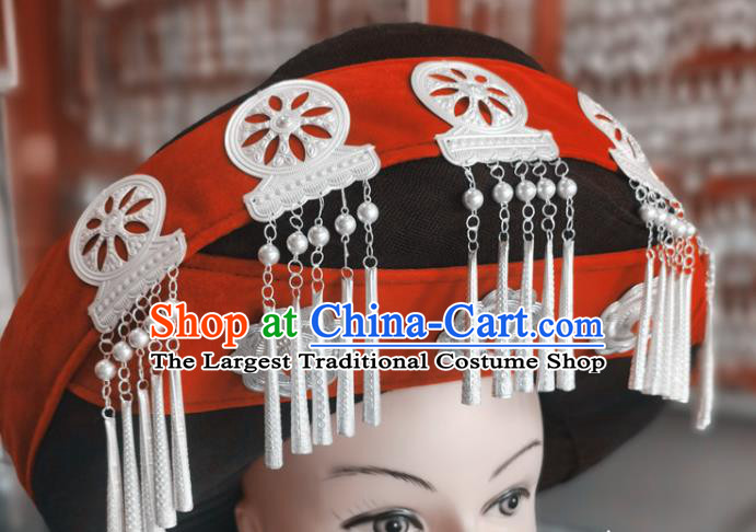 Chinese Liangshan Ethnic Female Tassel Headwear Traditional Yi Nationality Wedding Bride Tassel Hat