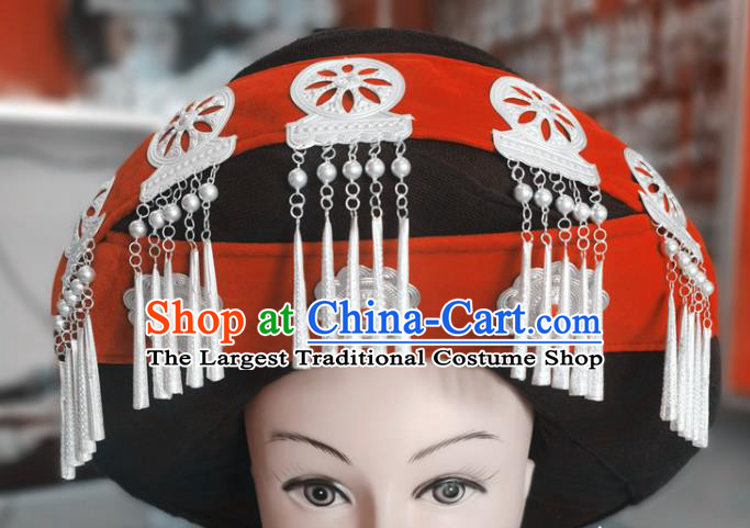 Chinese Liangshan Ethnic Female Tassel Headwear Traditional Yi Nationality Wedding Bride Tassel Hat