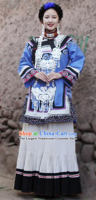 China Yi Nationality Stage Performance Outfits Clothing Traditional Liangshan Ethnic Folk Dance Costumes and Headwear