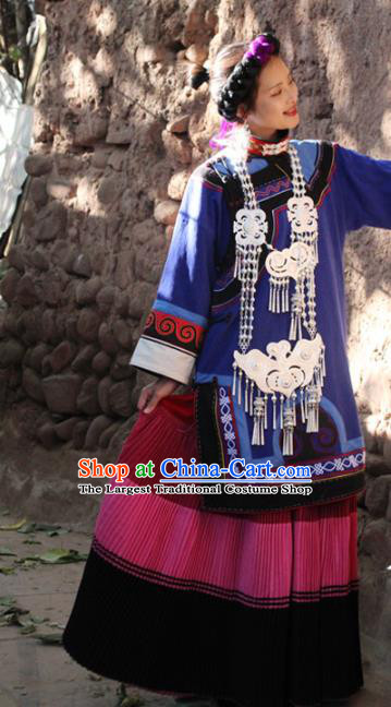 China Yi Nationality Folk Dance Outfits Clothing Traditional Liangshan Ethnic Wedding Bride Costumes and Headpiece