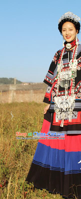 China Yi Nationality Minority Wedding Outfits Clothing Traditional Liangshan Ethnic Bride Costumes and Headwear