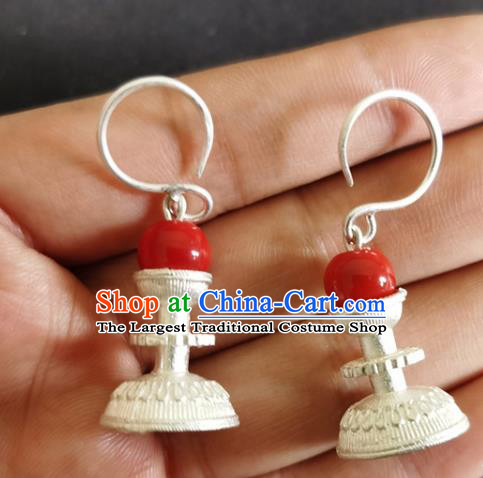 China Traditional Yi Nationality Ear Accessories Handmade Liangshan Ethnic Bride Silver Earrings