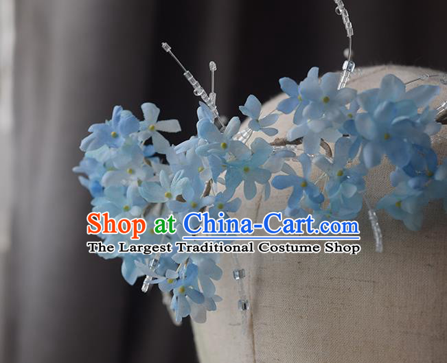 Chinese Handmade Beads Tassel Hair Accessories Traditional Hanfu Blue Flowers Hair Clasp
