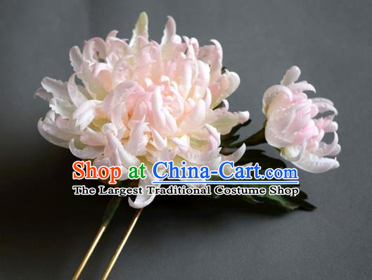 Chinese Ancient Princess Hairpin Traditional Tang Dynasty Pink Chrysanthemum Hair Stick