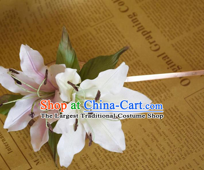 Chinese Traditional Hanfu Hair Stick Handmade Ancient Princess Lily Flowers Hairpin