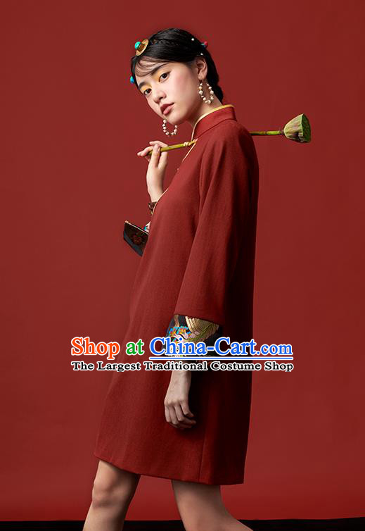 China Zang Nationality Red Dress Clothing Tibetan Ethnic Young Lady Costume