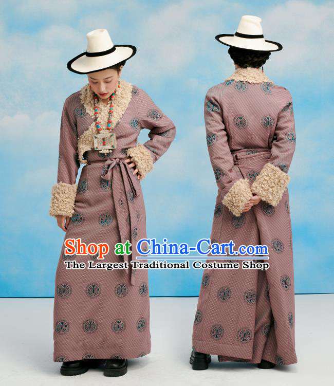 China Zang Nationality Bola Clothing Tibetan Ethnic Woman Winter Costume