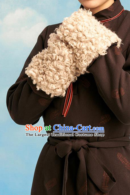 China Zang Nationality Deep Brown Bola Dress Clothing Tibetan Ethnic Stage Performance Costume