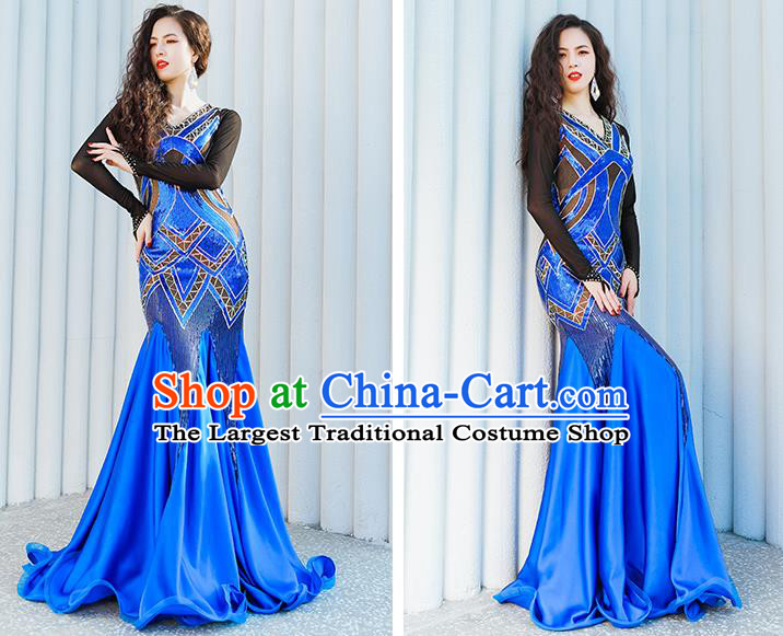 Asian Oriental Dance Royalblue Fishtail Dress India Traditional Belly Dance Clothing
