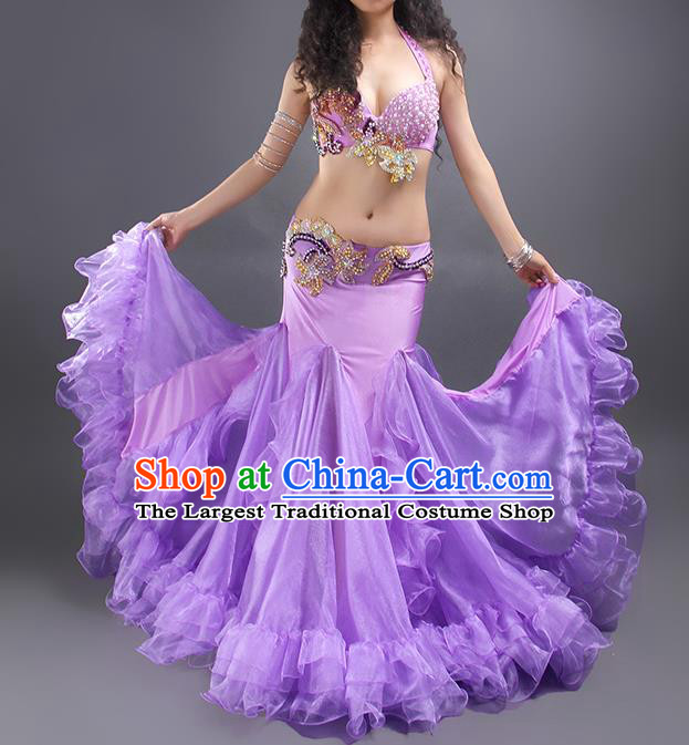 Traditional Indian Raks Sharki Stage Performance Bra and Skirt Asian India Belly Dance Oriental Dance Violet Outfits Costume