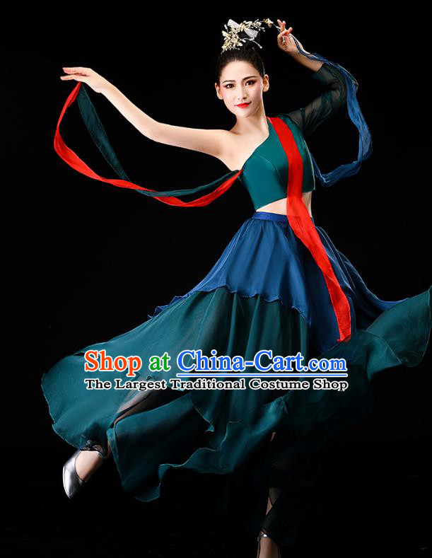 China Classical Dance Clothing Fan Dance Opening Dance Deep Green Outfits